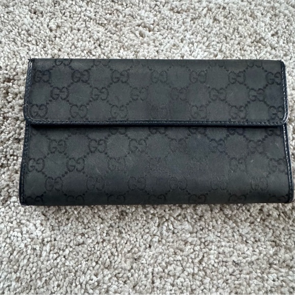 Gucci Monogram Black Canvas & Leather Long Wallet - Picture 1 of 9